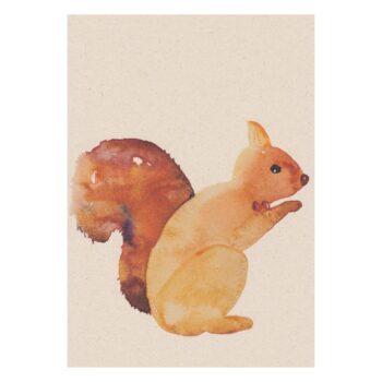 Aquarel ansichtkaart met handgeschilderde eekhoorn illustratie