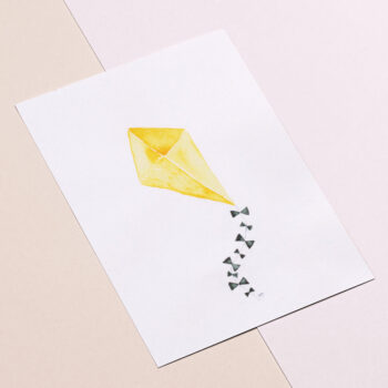 Ansichtkaart gele vlieger (aquarel)