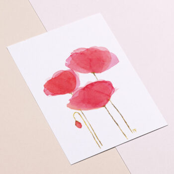 Ansichtkaart Drie Klaprozen - Aquarel Bloemenkaart