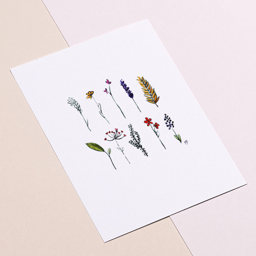 Ansichtkaart met 10 bloemetjes