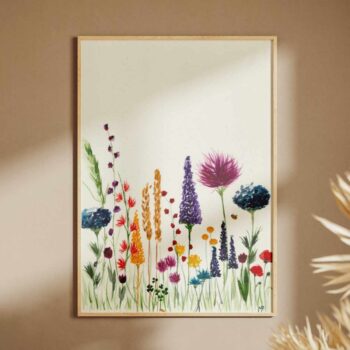 A4 Poster met veldbloemen met grote roze bloem