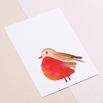 Ansichtkaart roodborstje aquarel
