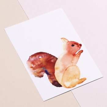 Aquarel ansichtkaart met handgeschilderde eekhoorn illustratie