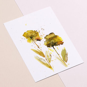 Ansichtkaart paardenbloemen aquarel