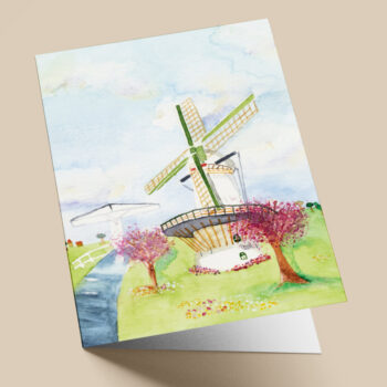 Molen De Haas in Benthuizen ansichtkaart aquarel