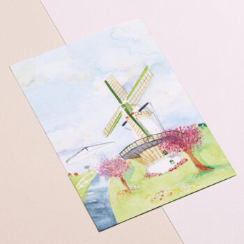 Molen De Haas in Benthuizen ansichtkaart aquarel