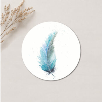 Sticker blauwe veer