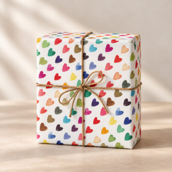 Inpakpapier regenboog hartjes ingepakt cadeautje