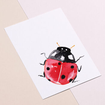 Ansichtkaart met lieveheersbeestje (aquarel)