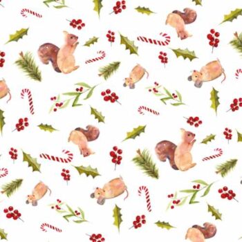 Inpakpapier voor je kerstcadeautjes met eekhoorn en muis