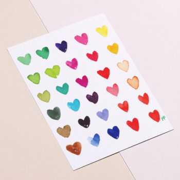 Regenboog hartjes ansichtkaart aquarel