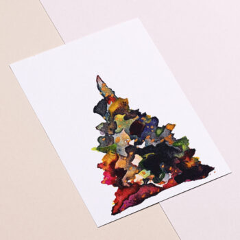 Kerstkaart kerstboom met goud (aquarel)