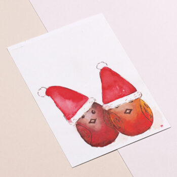 Kerstkaart kerstmusjes aquarel