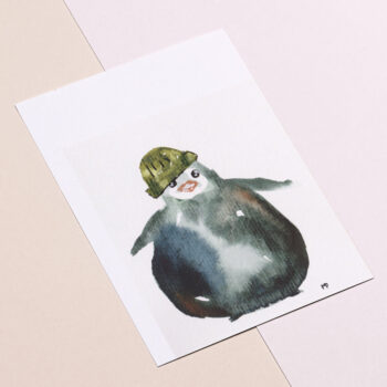 Kerstkaart pinguïn met muts