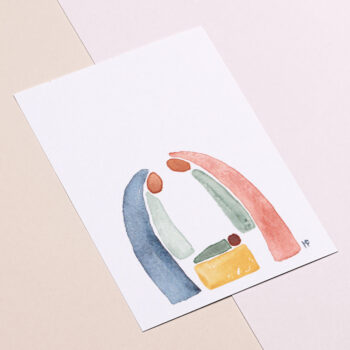 Kerstkaart Jozef & Maria bij kribbe (aquarel)