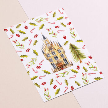 Kerstkaart: Stadhuis van Gouda in kerstpatroon